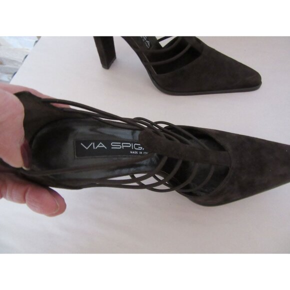 Via Spiga Strappy Dark Brown Suede High Heels Size 7.5M - Picture 4 of 7